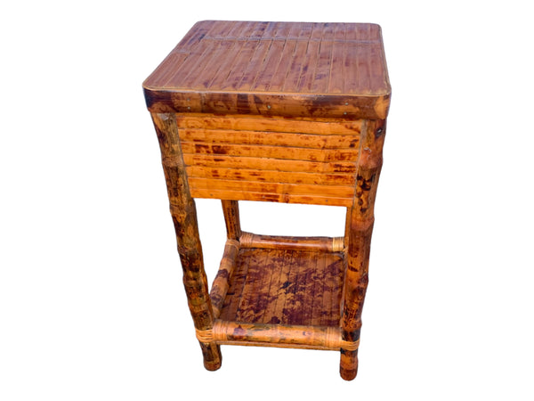 Vintage Burnt Bamboo Accent Table single drawer