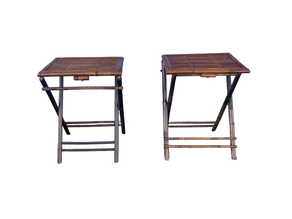 Mid Century Brunelli Designs Burnt Bamboo Folding Side Tables