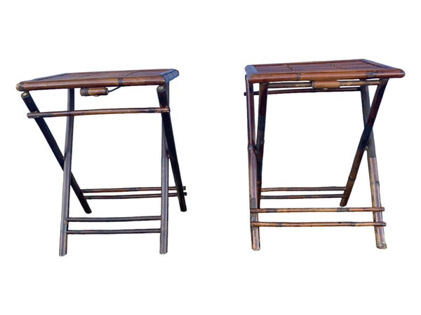 Mid Century Brunelli Designs Burnt Bamboo Folding Side Tables