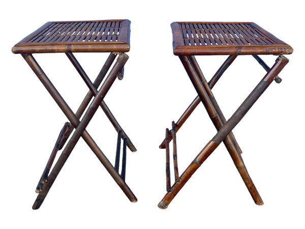 Mid Century Brunelli Designs Burnt Bamboo Folding Side Tables