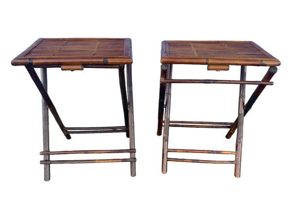 Mid Century Brunelli Designs Burnt Bamboo Folding Side Tables