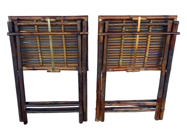 Mid Century Brunelli Designs Burnt Bamboo Folding Side Tables