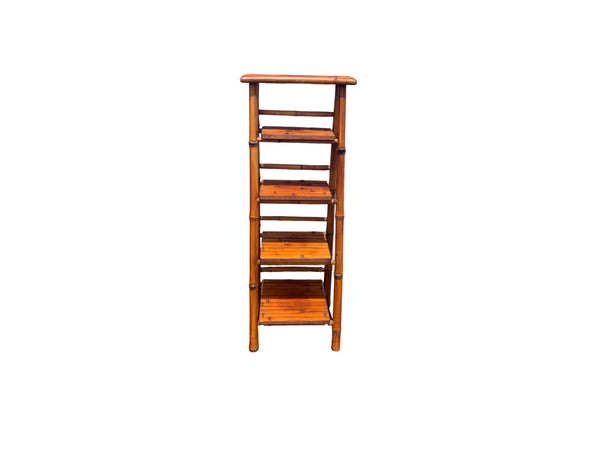 Vintage Bamboo Folding Etagere Folding Ladder Shelves