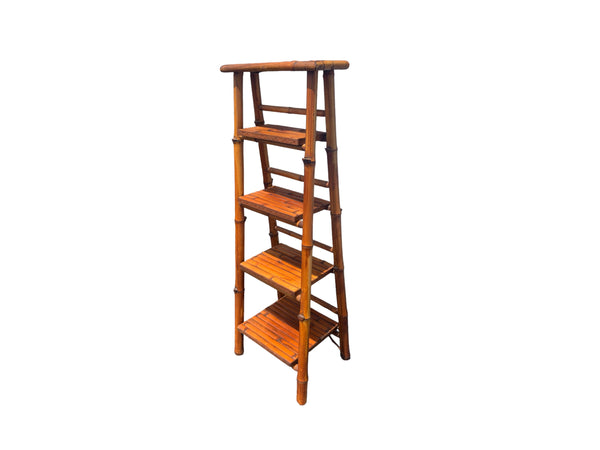 Vintage Bamboo Folding Etagere Folding Ladder Shelves