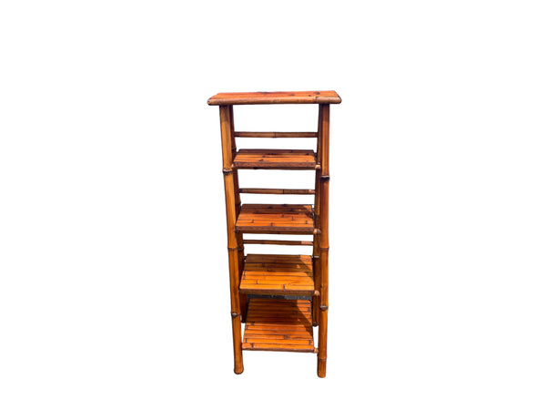 Vintage Bamboo Folding Etagere Folding Ladder Shelves