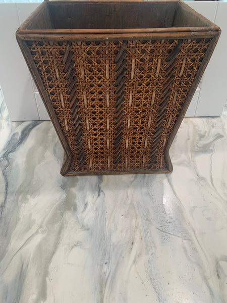 Natural cane, bamboo and wood waste basket/planter 11.5" H