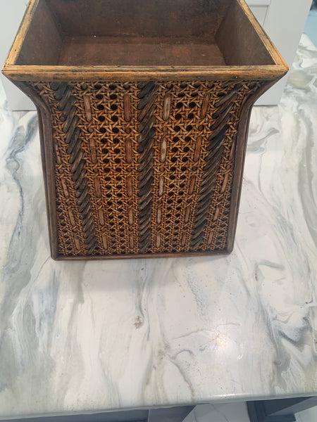 Natural cane, bamboo and wood waste basket/planter 11.5" H