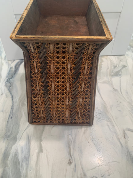 Natural cane, bamboo and wood waste basket/planter 11.5" H