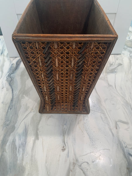Natural cane, bamboo and wood waste basket/planter 11.5" H