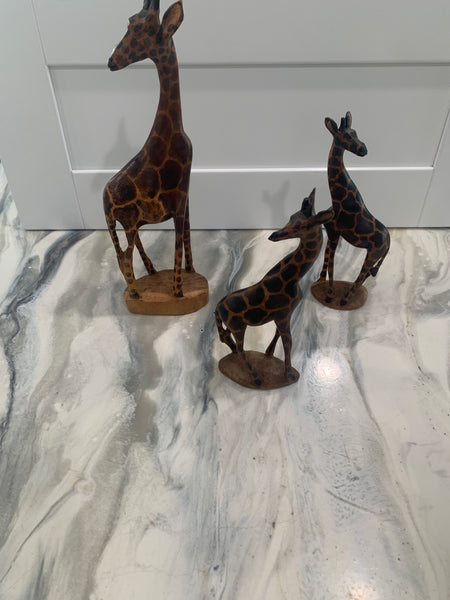 Vintage Kenyan handmade Jacaranda wood giraffe figurines set