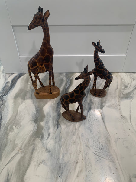 Vintage Kenyan handmade Jacaranda wood giraffe figurines set
