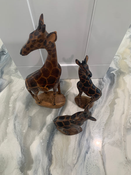 Vintage Kenyan handmade Jacaranda wood giraffe figurines set