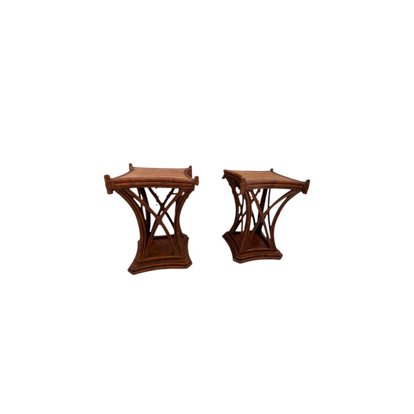 Pair of bamboo rattan square dining table bases.