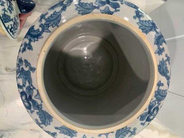Vintage Asian Chinese Chinoiserie Ginger Jar Blue 14" H