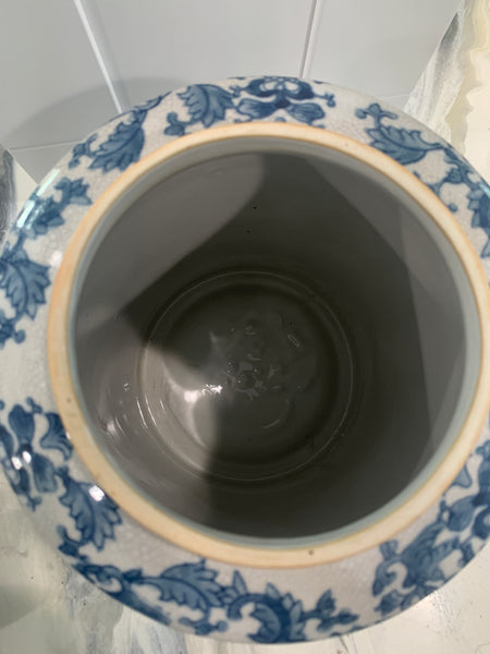 Vintage Asian Chinese Chinoiserie Ginger Jar Blue 14" H
