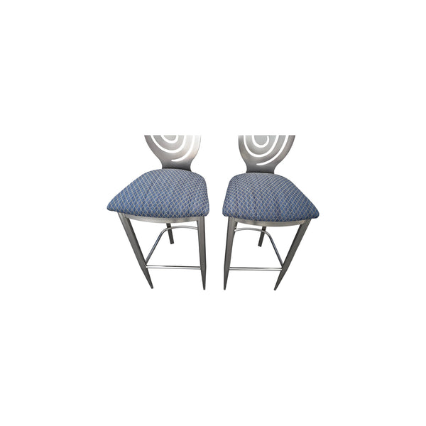 Ethan Allen Radius Bar Stools Brushed Nickel Metal Modern Industrial 13 6430