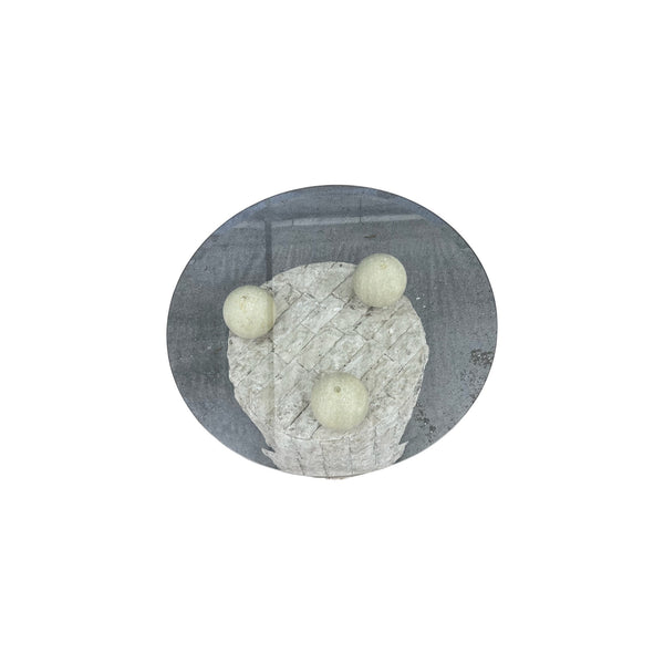 Vintage Postmodern Tessellated Mactan Stone Geometric Side Table with glass top