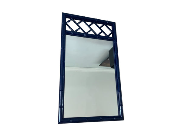 Faux Bamboo Navy Blue Chinoiserie Chippendale Palm Beach Aloha Wall mirrors pair