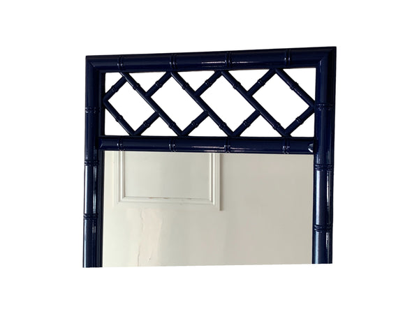 Faux Bamboo Navy Blue Chinoiserie Chippendale Palm Beach Aloha Wall mirrors pair