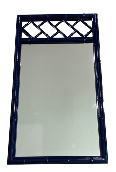 Faux Bamboo Navy Blue Chinoiserie Chippendale Palm Beach Aloha Wall mirrors pair