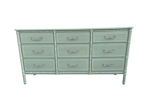 Faux Bamboo Dresser Hollywood Regency Beach 9 drawers Henry Link Bali Hai Style