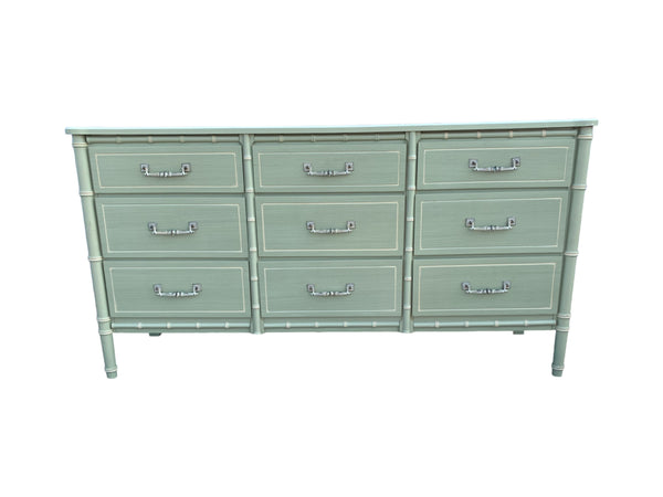 Faux Bamboo Dresser Hollywood Regency Beach 9 drawers Henry Link Bali Hai Style