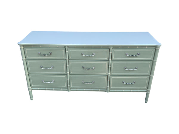 Faux Bamboo Dresser Hollywood Regency Beach 9 drawers Henry Link Bali Hai Style