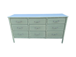 Faux Bamboo Dresser Hollywood Regency Beach 9 drawers Henry Link Bali Hai Style