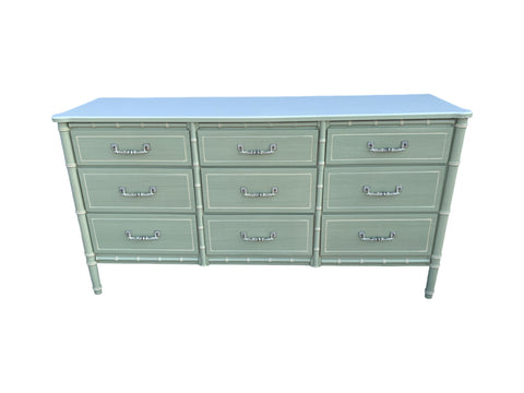 Faux Bamboo Dresser Hollywood Regency Beach 9 drawers Henry Link Bali Hai Style