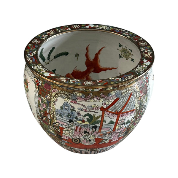 Vintage Satsuma style Chinese Porcelain Royal Court Tall Koi Fish Bowl