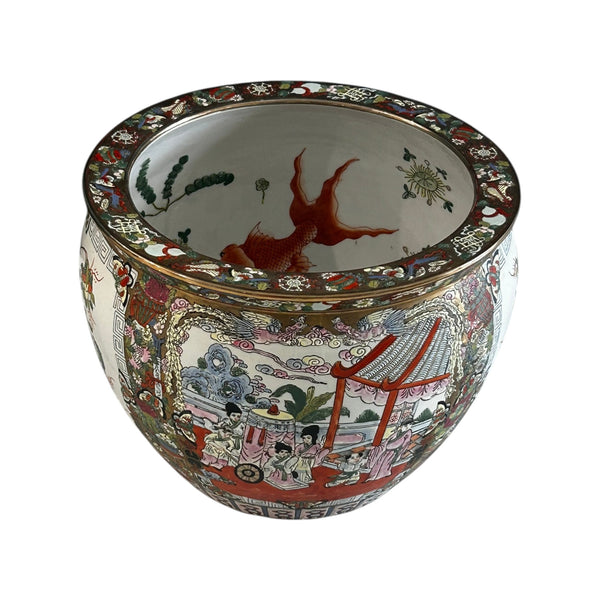 Vintage Satsuma style Chinese Porcelain Royal Court Tall Koi Fish Bowl