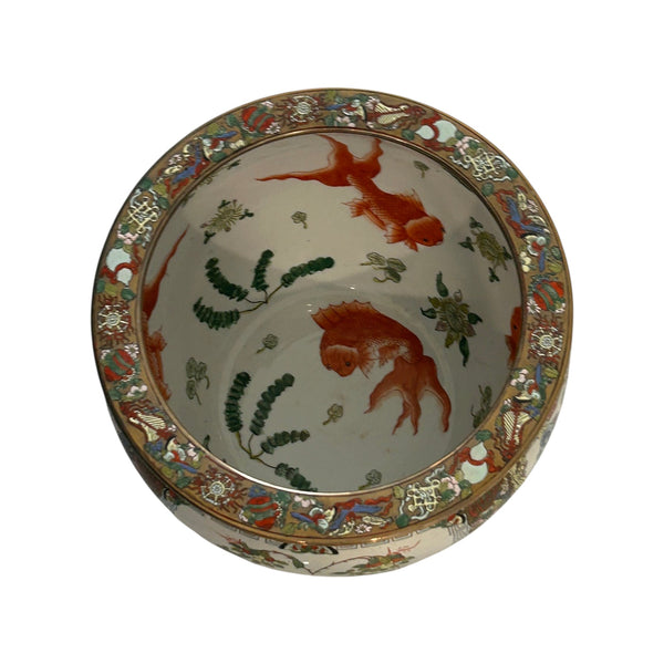 Vintage Satsuma style Chinese Porcelain Royal Court Tall Koi Fish Bowl