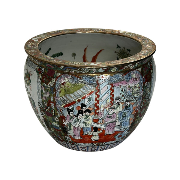 Vintage Satsuma style Chinese Porcelain Royal Court Tall Koi Fish Bowl