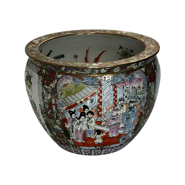 Vintage Satsuma style Chinese Porcelain Royal Court Tall Koi Fish Bowl