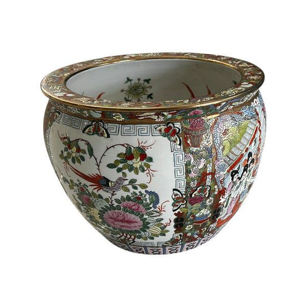 Vintage Satsuma style Chinese Porcelain Royal Court Tall Koi Fish Bowl