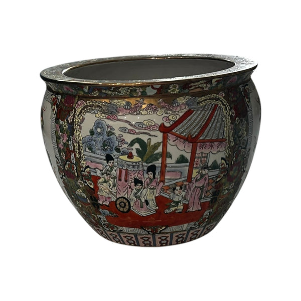 Vintage Satsuma style Chinese Porcelain Royal Court Tall Koi Fish Bowl