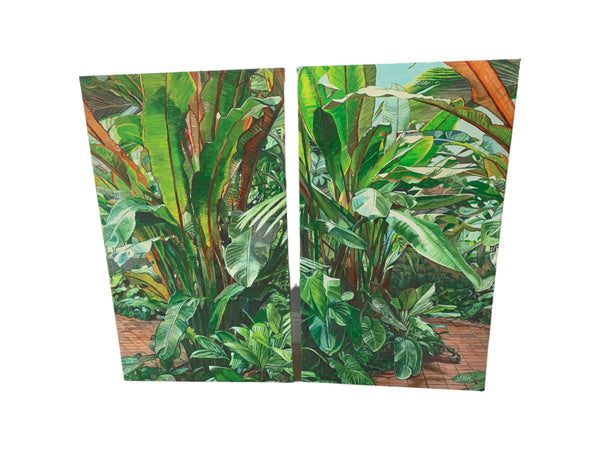 Pair of Heliconia-palms acrylic on canvas signed by artist Elyse.