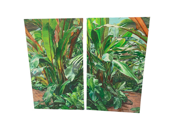 Pair of Heliconia-palms acrylic on canvas signed by artist Elyse.