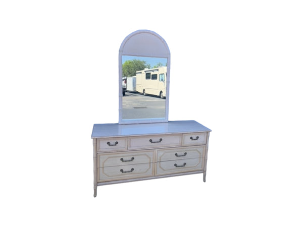 Broyhill Faux Bamboo dresser and mirror Vintage Palm Beach Hollywood Regency dresser