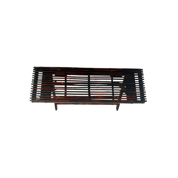 Vintage Boho Burnt Bamboo Folding legs bench settee.