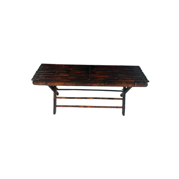 Vintage Boho Burnt Bamboo Folding legs bench settee.