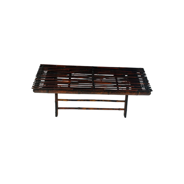 Vintage Boho Burnt Bamboo Folding legs bench settee.