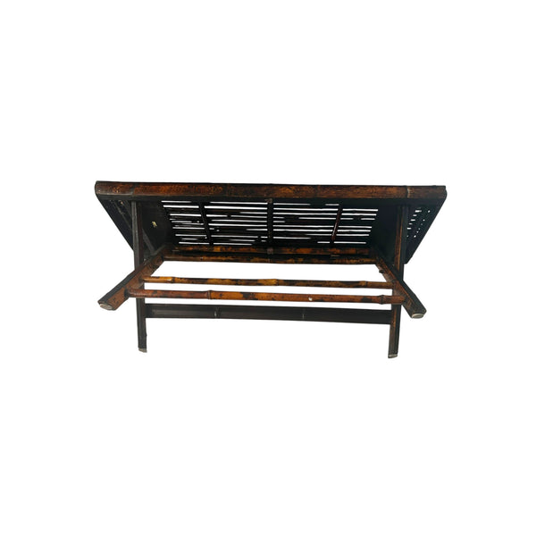 Vintage Boho Burnt Bamboo Folding legs bench settee.
