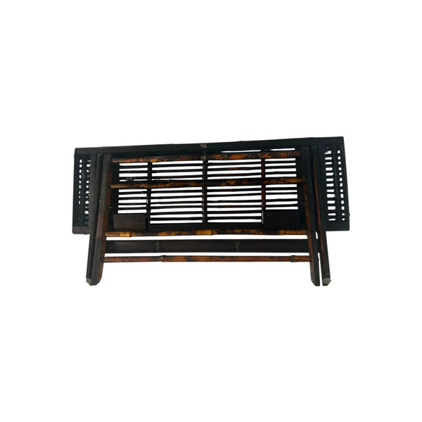 Vintage Boho Burnt Bamboo Folding legs bench settee.