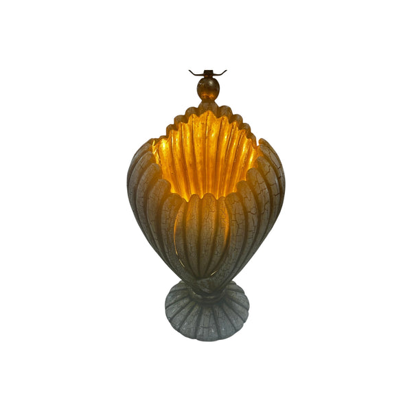 Massive Clam Shell Form Crackle Finish 3 Way Open Coastal Regency Table Lamp