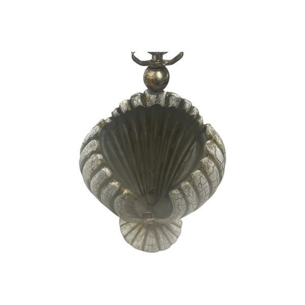 Massive Clam Shell Form Crackle Finish 3 Way Open Coastal Regency Table Lamp