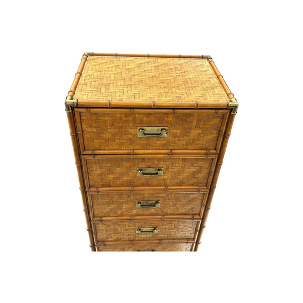 Dixie Flatweave Lingerie Chest-Campaign Coastal Herringbone Wicker Vintage