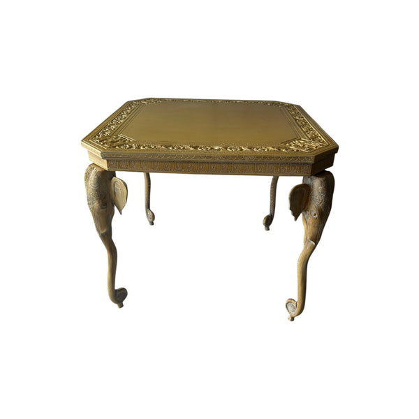 Carved Elephant Heads and Trunks Game Side Table