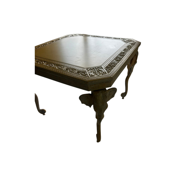Carved Elephant Heads and Trunks Game Side Table