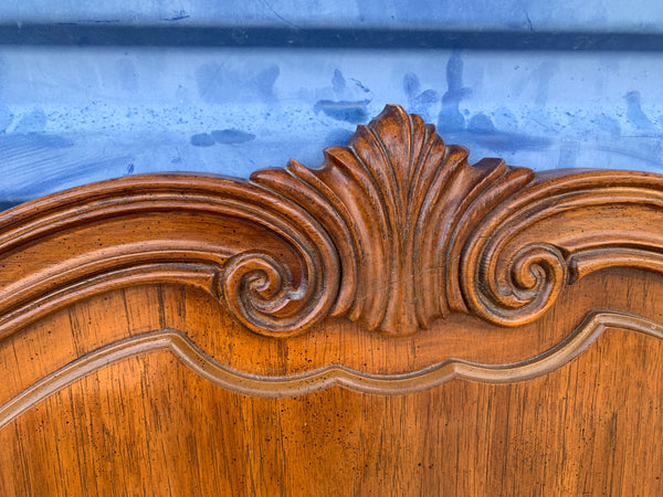 French Provincial Queen Headboard by Thomasville - Vintage Wood & Rattan Cane French Country Style